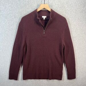 Garnet Hill Womens Burgundy 100% Cashmere Ribbed Quarter Zip Sweater Size M